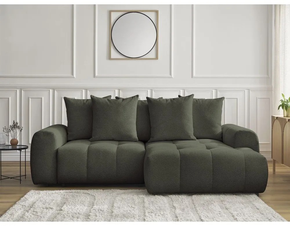 Khaki ženilková rozkladacia/s úložným priestorom rohová pohovka (pravý roh/s leňoškou) Roxelane – Bobochic Paris