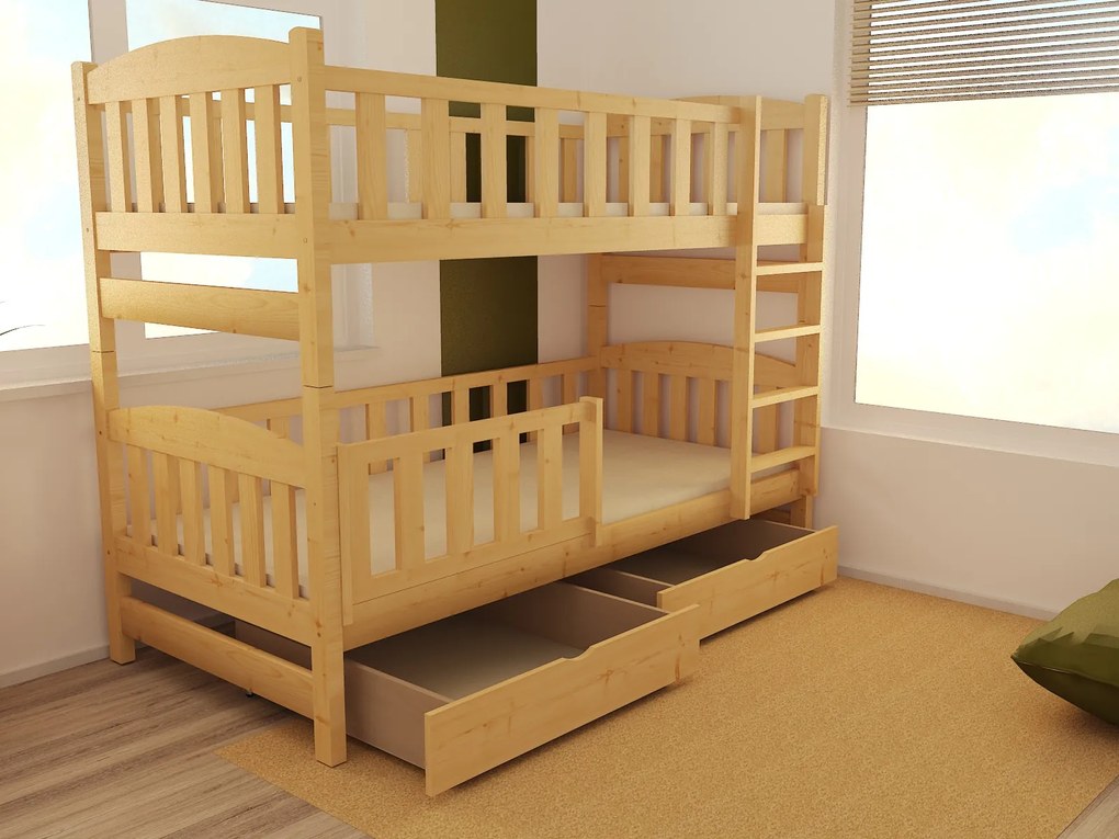 MAXMAX Detská poschodová posteľ z MASÍVU 180x80cm bez šuplíku - PP013