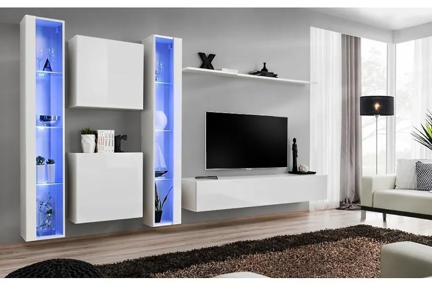 Obývacia stena Switch XVI Sklo +LED Biely
