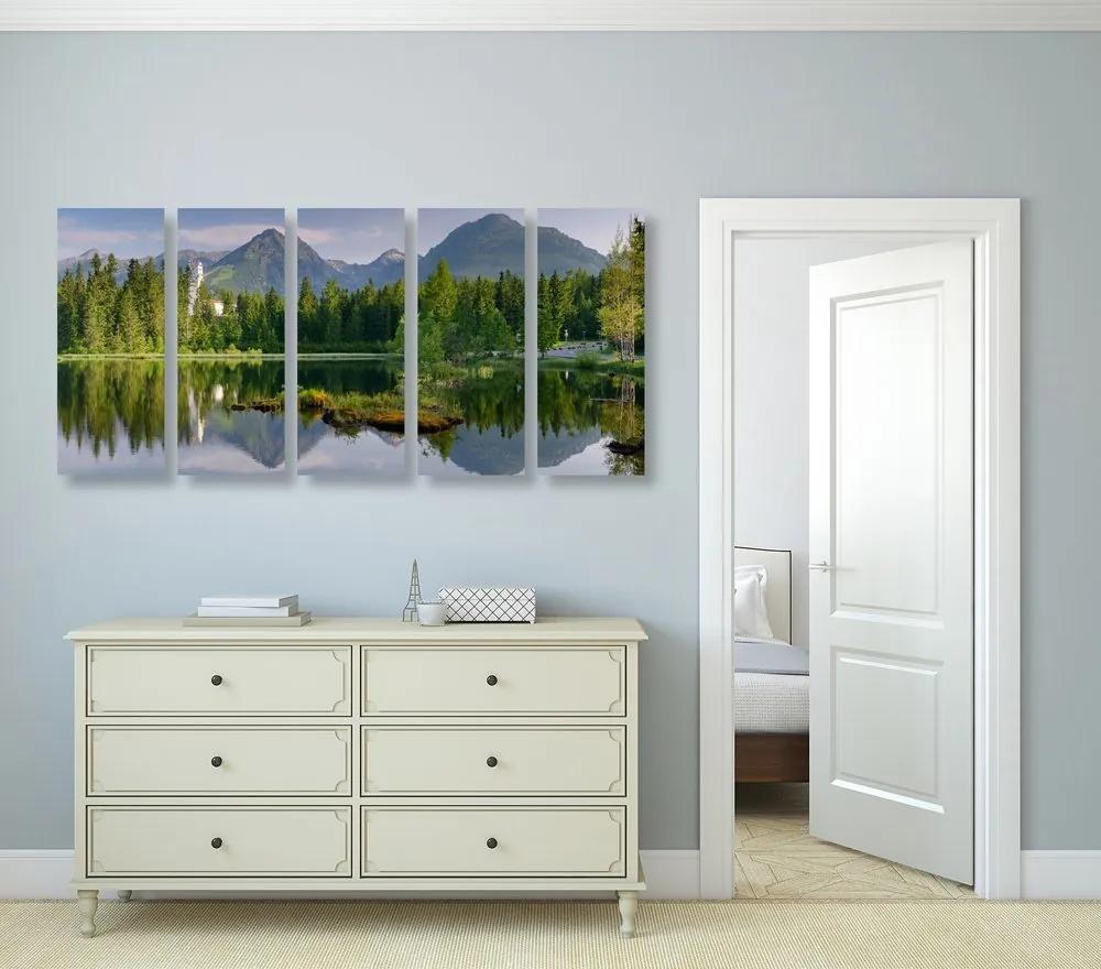 5-dielny obraz nádherná panoráma hôr pri jazere - 200x100
