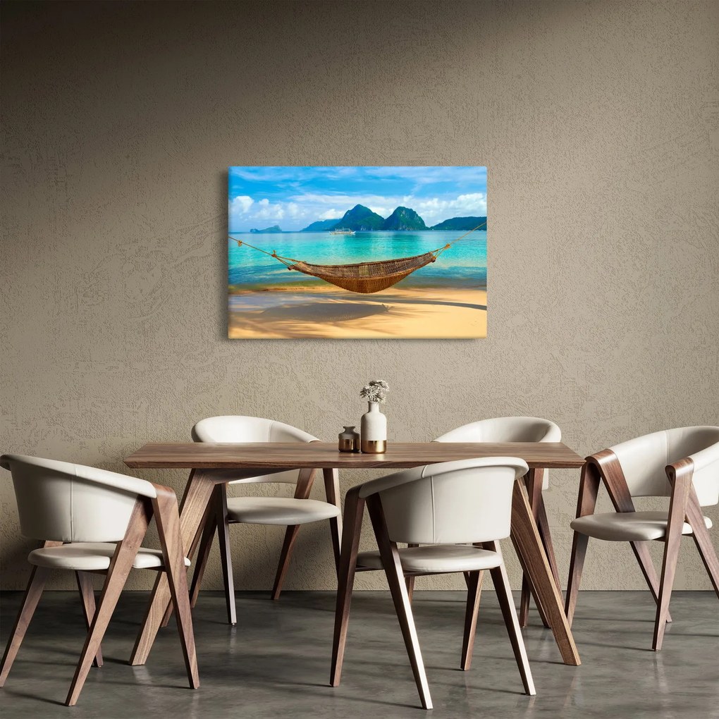Obraz - Hojdacia sieť na pláži (90x60 cm)