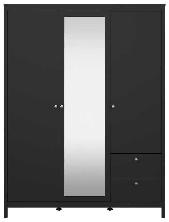 Čierna šatníková skriňa so zrkadlom 150x199x58 cm Madrid – Tvilum