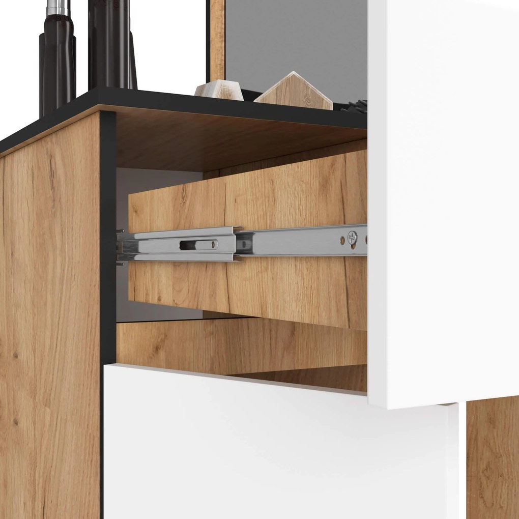 Toaletný stolík Parijat (dub craft + biela) (so zrkadlom) (L). Akcia -19%. Vlastná spoľahlivá doprava až k Vám domov. 1128844