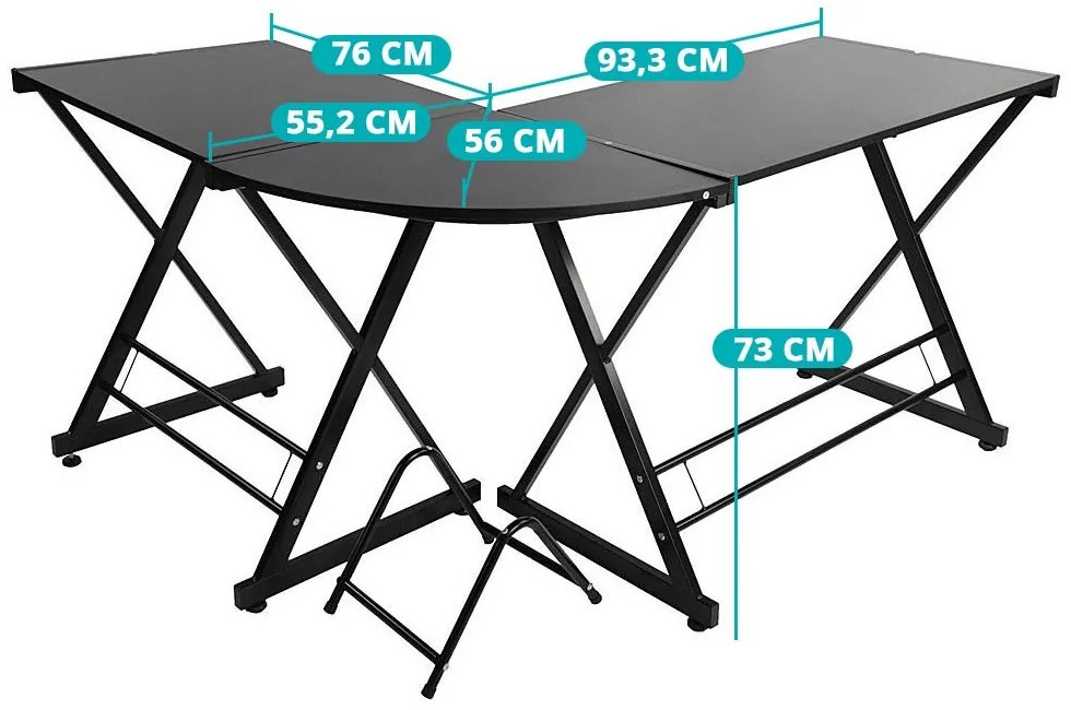 Písací stôl v tvare L- čierny