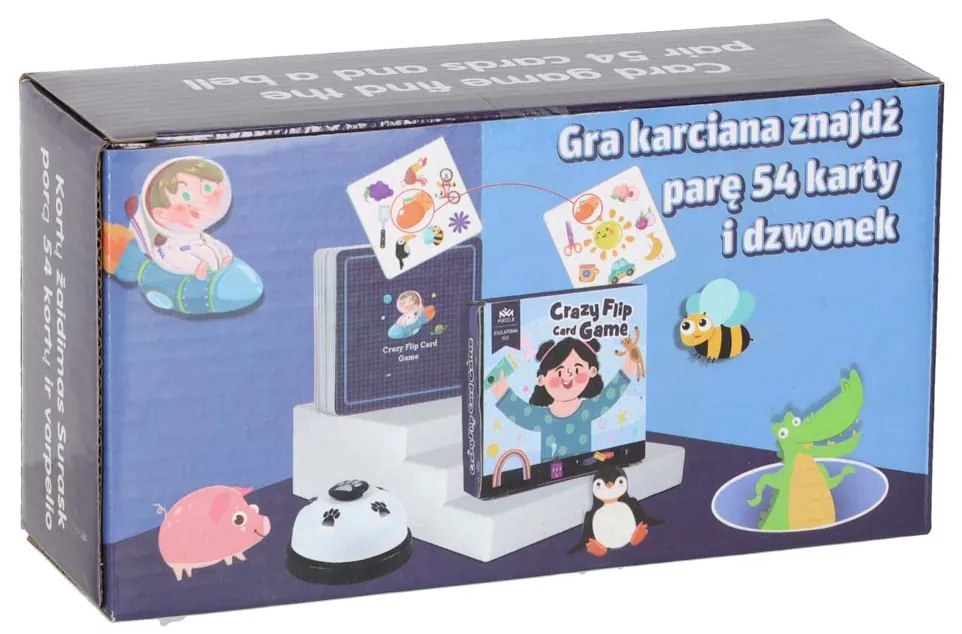 KIK Kartová hra Crazy Flip Nájdi pár – 54 kariet a zvonček