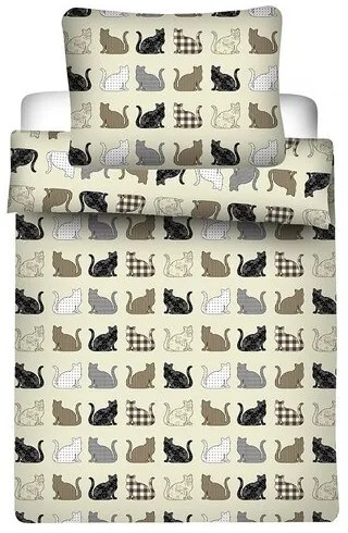 Jerry Fabrics Krepové obliečky Mačky, 140 x 200 cm, 70 x 90 cm