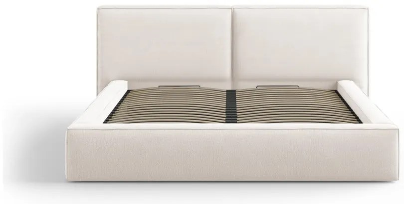 Béžová čalúnená dvojlôžková posteľ s úložným priestorom a roštom 200x200 cm Arendal – Cosmopolitan Design