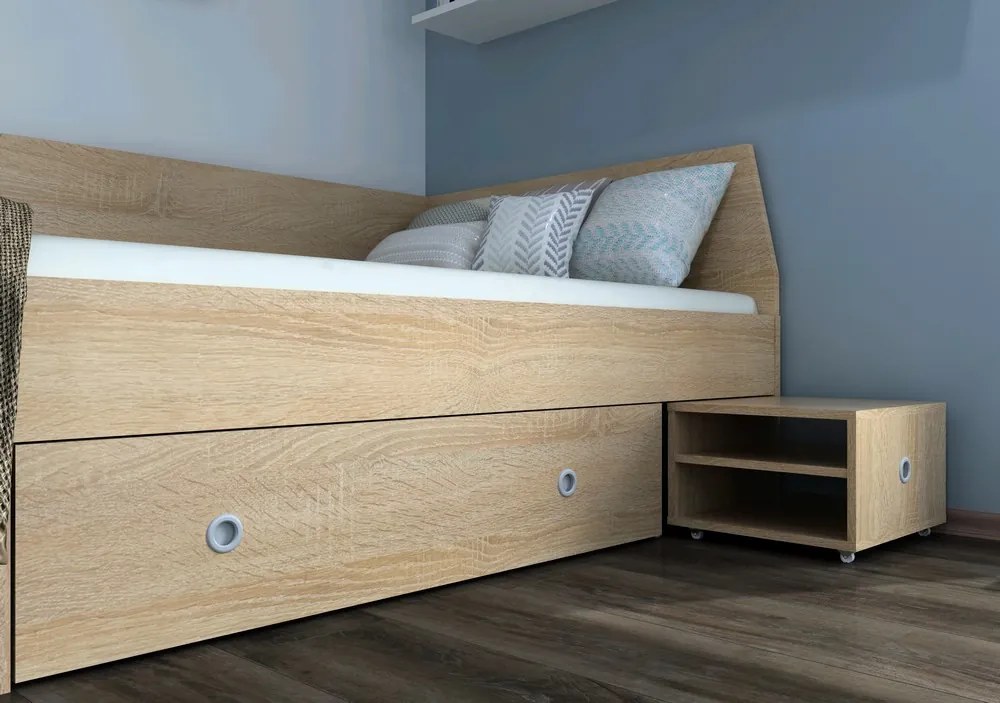 Úložná posteľ so zástenou Junior 120x200 cm, dub sonoma