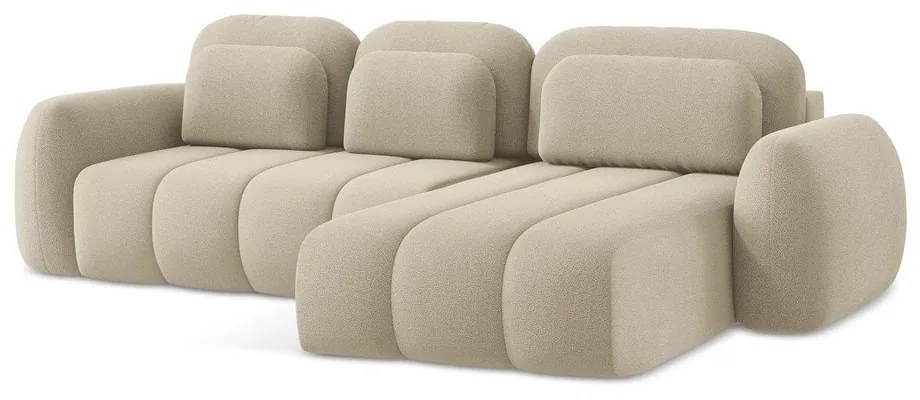 Svetlohnedá rozkladacia/s úložným priestorom rohová pohovka z textílie buklé (pravý roh/s leňoškou) Pele – Makamii