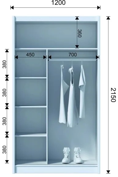 Šatní skriňa so zrkadlom SABRINA 120x215 cm dub craft