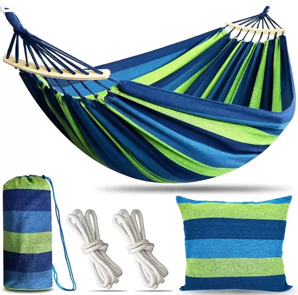 Modro-zelená hojdacia sieť s vankúšom HAMAK pre 2 osoby 260x150 cm