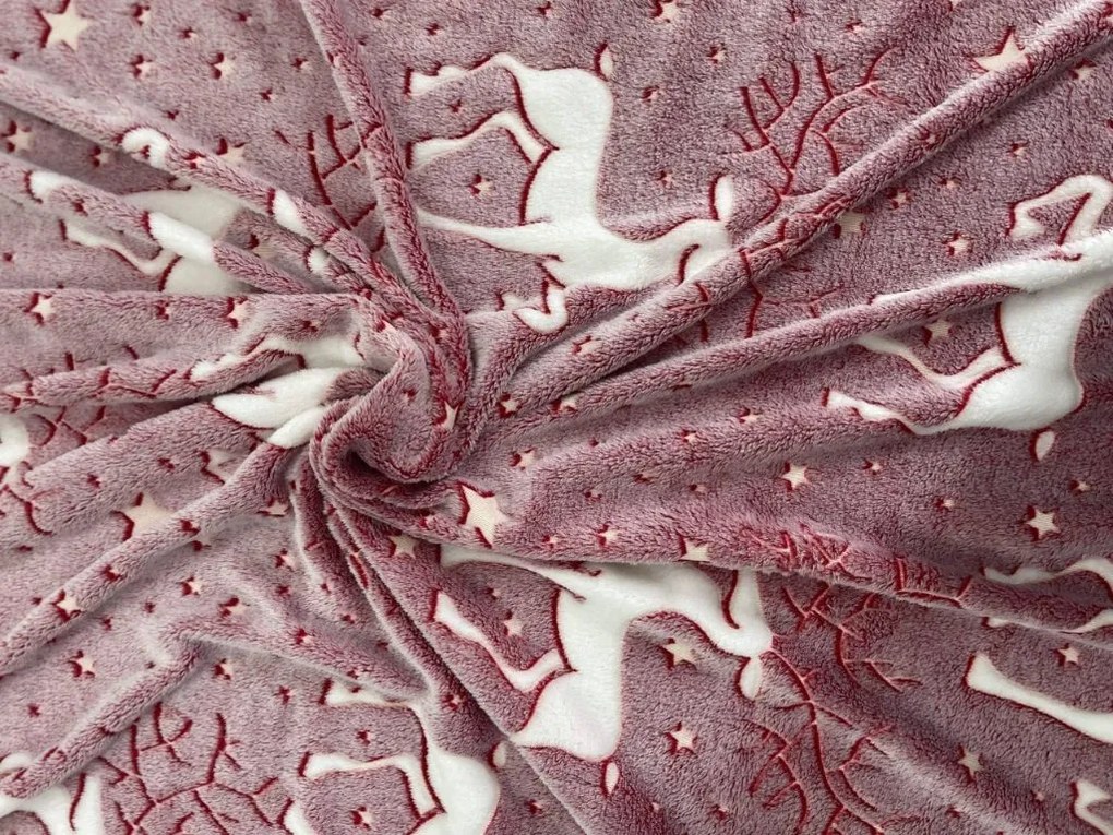 Svietiaca vianočná mikroplyšová deka STAR DEER, červená Rozmer: 150 x 200 cm