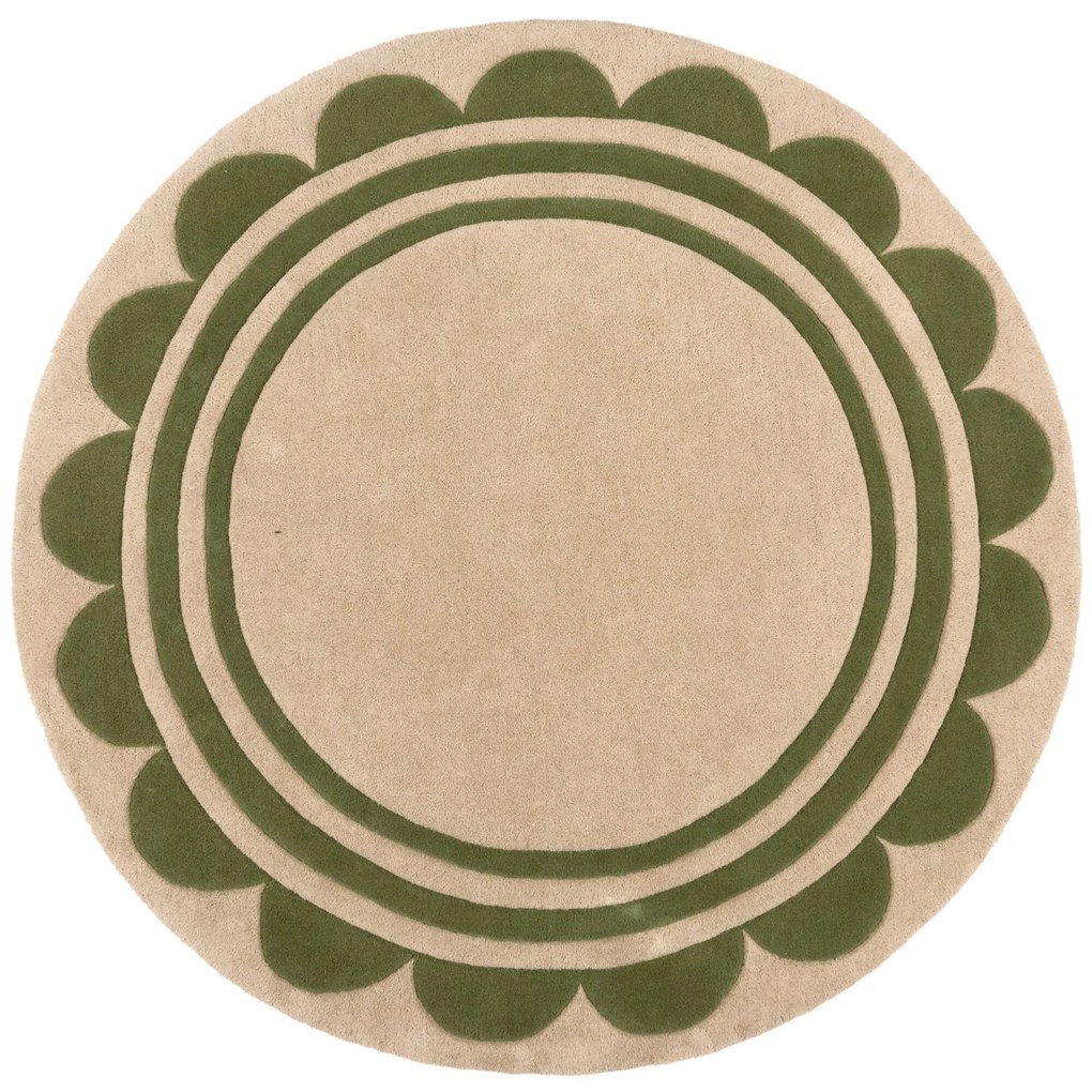 Ručne všívaný kusový koberec Lois Scallop Green kruh, 120x120 (priemer) kruh, zelená, chodba / predsieň, Flair Rugs