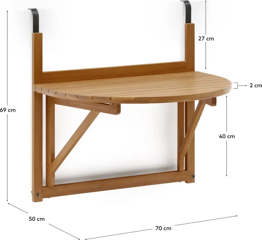 Závesný balkónový stolík z masívu akácie 50x70 cm Amarilis – Kave Home