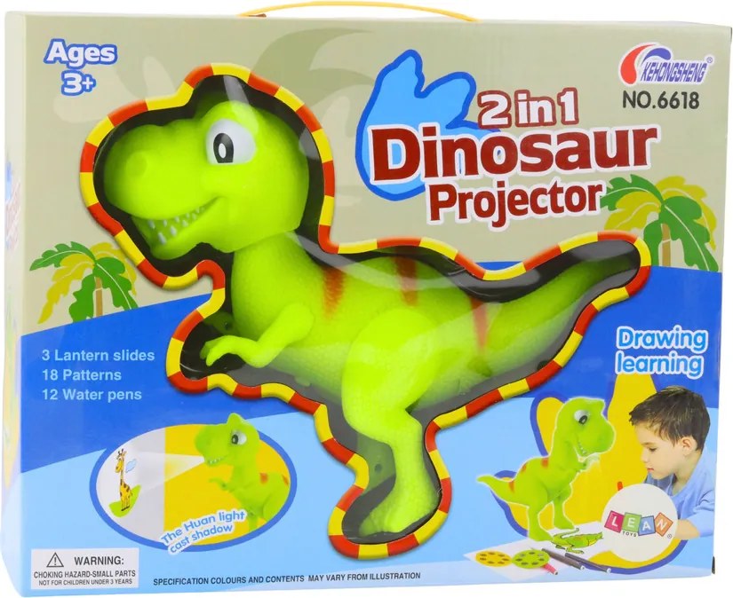 LEAN Toys Dinosaurus T-Rex Projektor Kreslenie Maľovanie 18 obrázkov Pero 2 v 1