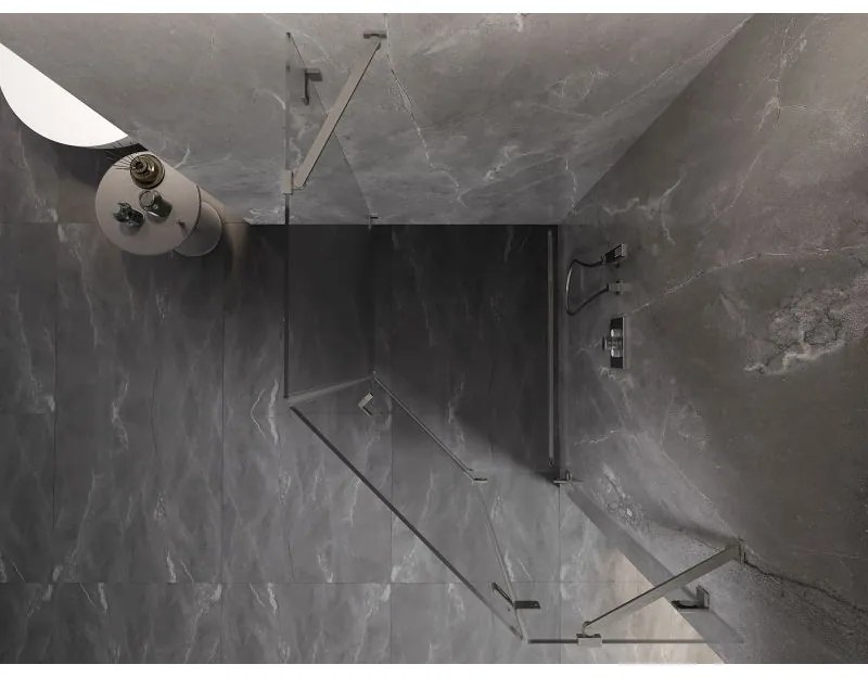 Mexen Lunar, pravý výklopný päťuholníkový sprchový kút 90 x 100 cm, 8mm číre sklo, oceľový profil, 831-090P-100L-97-00-P