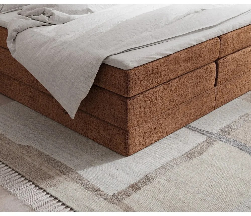 Oranžová boxspring posteľ s úložným priestorom/bez čela 200x200 cm Juniper – Maison de Rêve