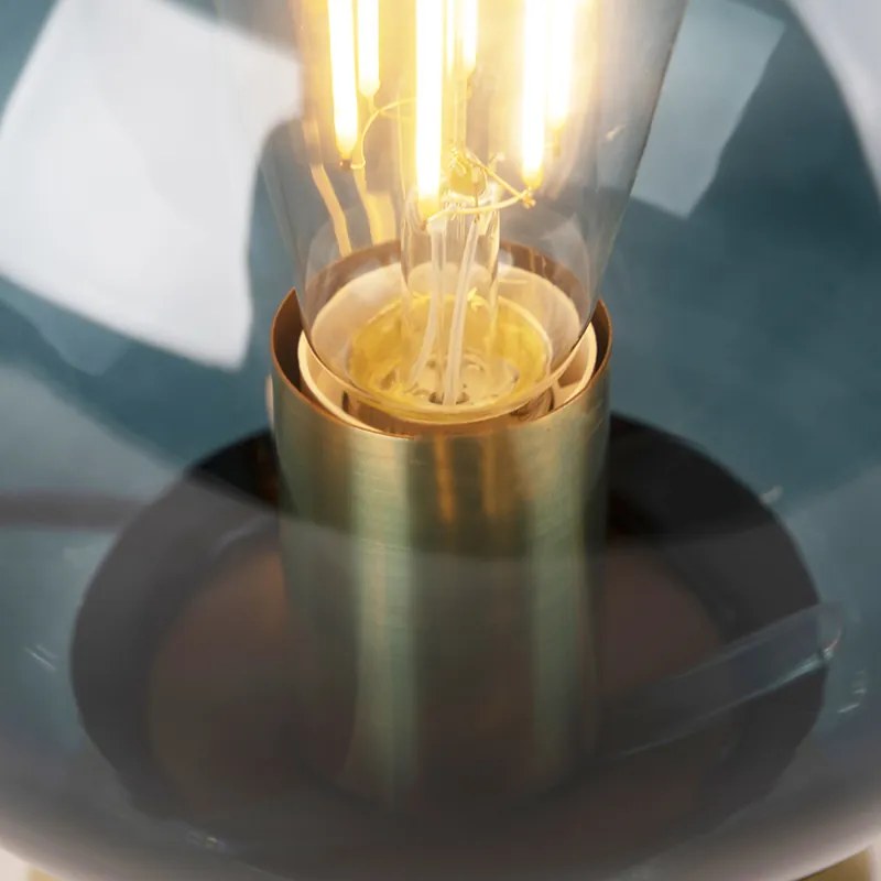 Stolná lampa v štýle Art Deco mosadz s oceánskym modrým sklom - Pallon