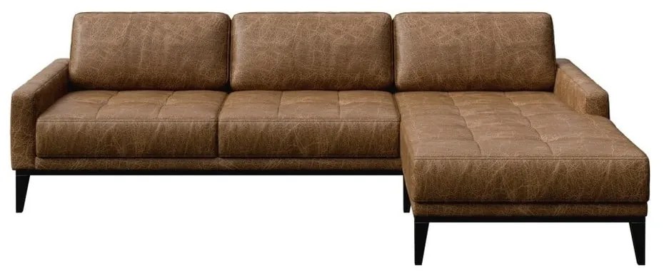 Koňakovohnedá kožená rohová pohovka MESONICA Musso Tufted, pravý roh