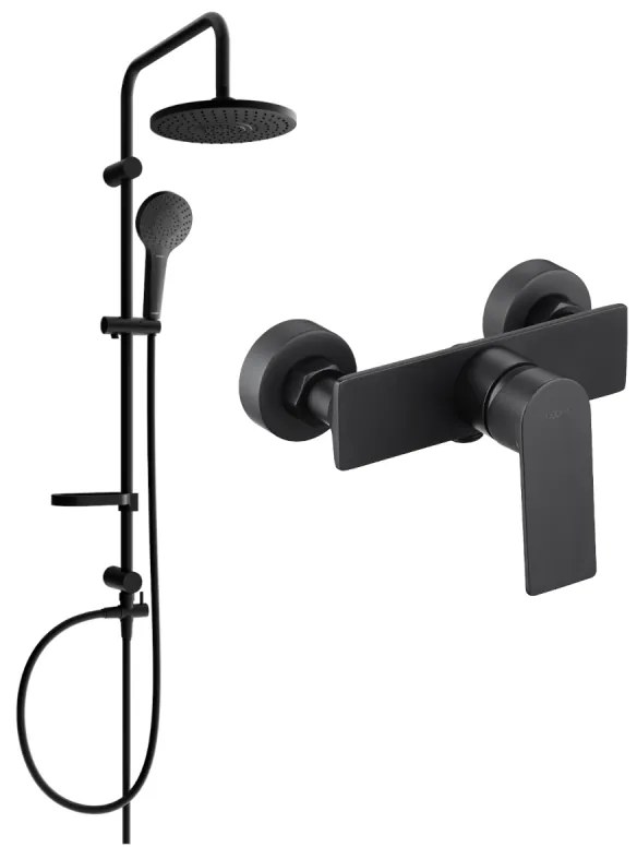Mexen Erik, sprchový set s dažďovou sprchou a sprchovou batériou Alexa, čierna matná, 71240205-70