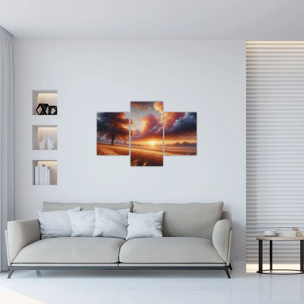 Obraz – Západ slnka na poli (90x60 cm)