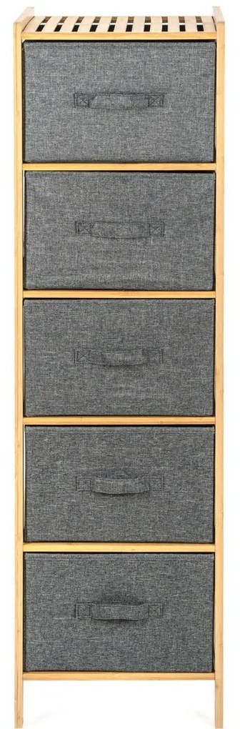 G21 Bambusový regál s košíkmi, 5 políc, sivá, 5 poschodí