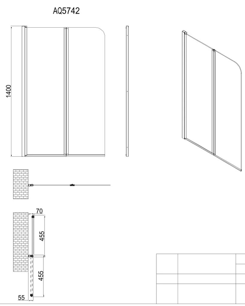 Aqualine Aqualine, WILA vaňová zástena 900x1400 mm, skladacie, chrom, číre sklo, AQ5742