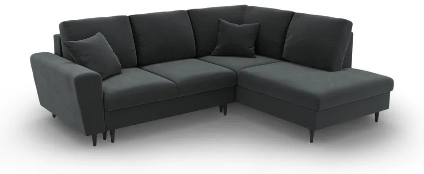 Tmavosivá zamatová rozkladacia/s úložným priestorom rohová pohovka (pravý roh/do L) Kyoto – Cosmopolitan Design