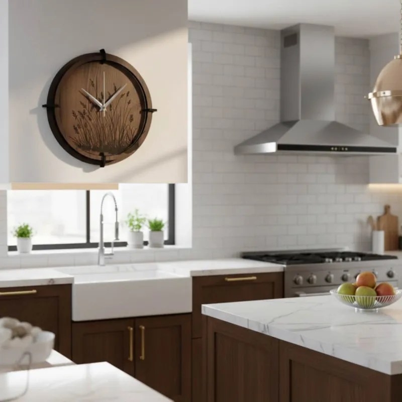 Drevené nástenné hodiny – motív lesa | SENTOP HDF0587-ORECH-WENGE