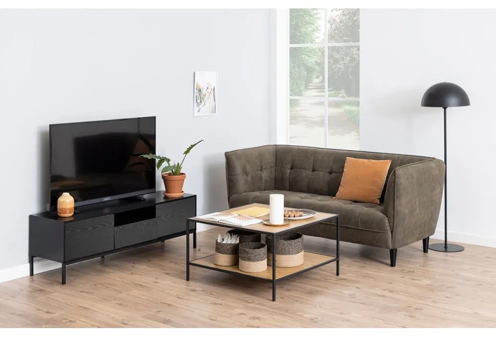 Čierny TV stolík v dekore jaseňa 140x45 cm Seaford – Actona