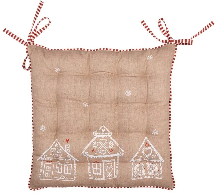 Hnedý podsedák s perníkovými chalúpkami Gingerbread Bliss - 40*40*4 cm