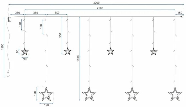 LED záves GL2005 farebné hviezdy, s diaľkovým ovládaním