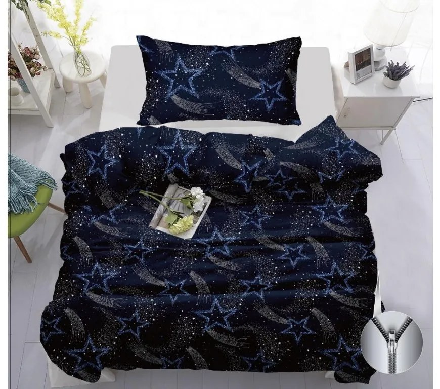 Bavlnené obliečky KOMETA tmavomodré + plachta jersey EXCLUSIVE 90x200 cm svetlomodrá
