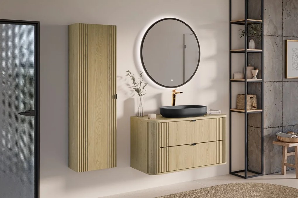 Kúpeľňová zostava Ovalia so skrinkami a umývadlom 100 cm dub Cremona