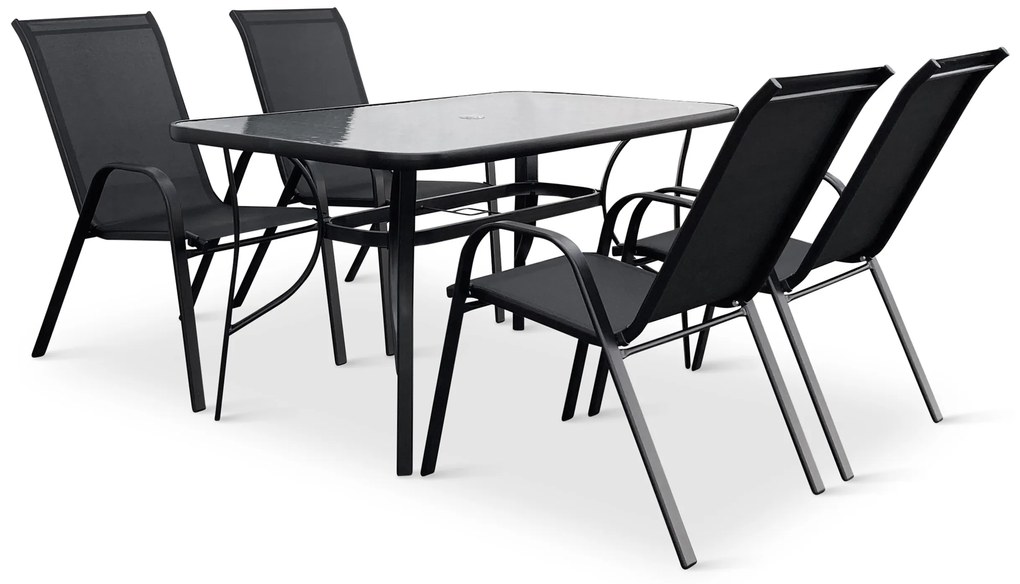 Záhradný jedálenský set Porto 140 cm + 4x kovová stolička Ramada