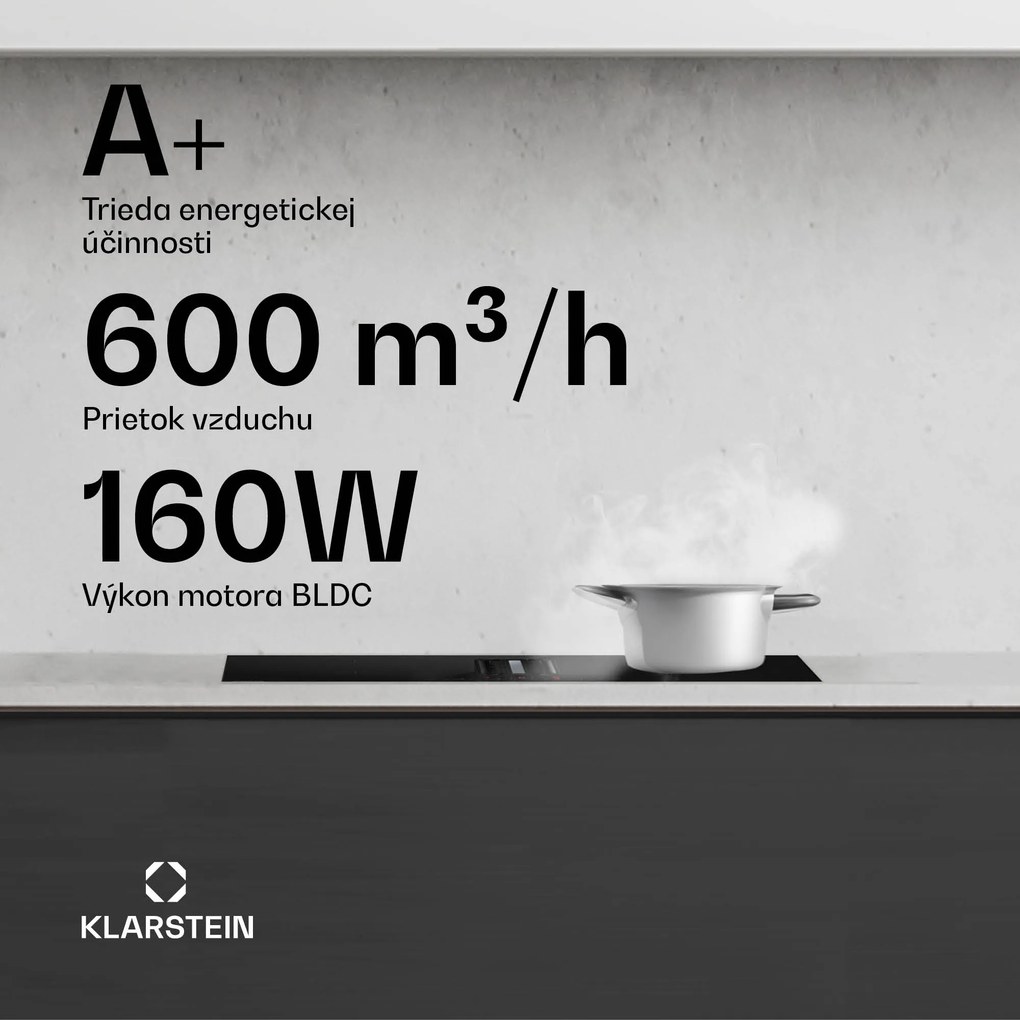Klarstein AirJet Hybrid Down Air System, Indukčná varná doska s integrovaným digestorom, 445 m³/h, EEK A+