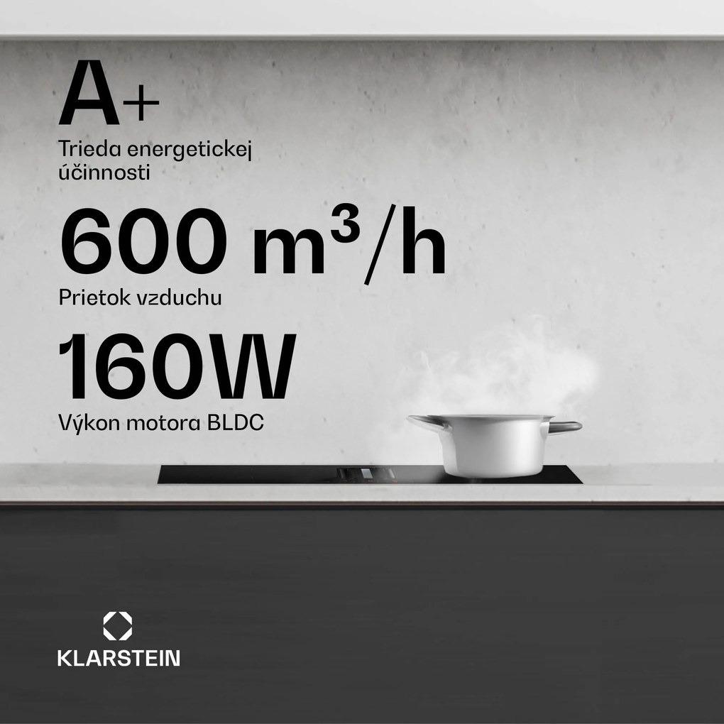 Klarstein AirJet Hybrid Down Air System, Indukčná varná doska s integrovaným digestorom, 477 m³/h, EEK A+