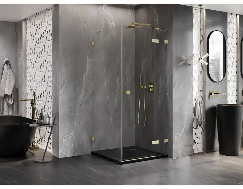 Mexen Lunar, výklopný sprchový kút pravý 70 x 70 cm, 8mm číre sklo, zlatý kartáčovaný - 834-070-070-55-00-P