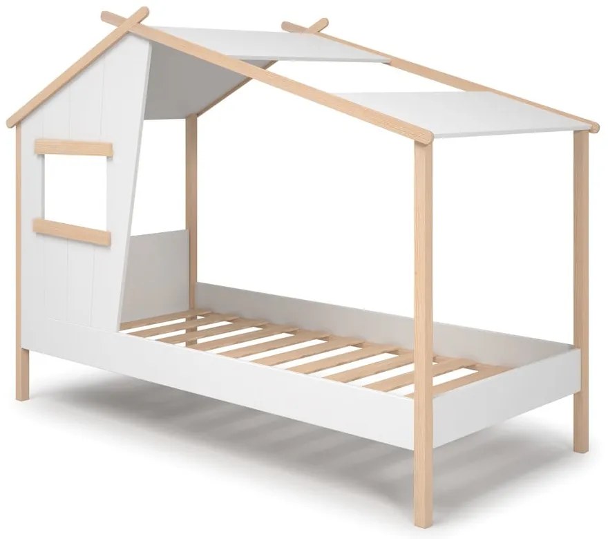 Biela domčeková detská posteľ z borovicového dreva 90x190 cm Luba – Marckeric