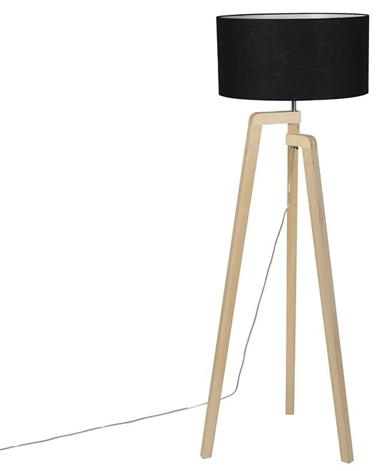 Moderná stojaca lampa drevo s čiernym tienidlom 45 cm - Puros