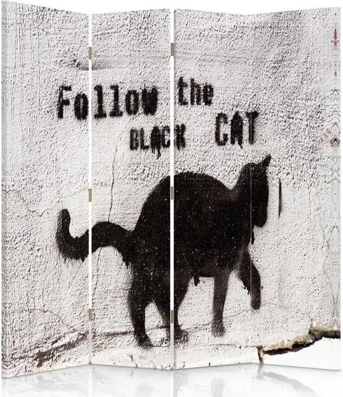 CARO Paraván - Folow The Black Cat | štvordielny | obojstranný 145x150 cm