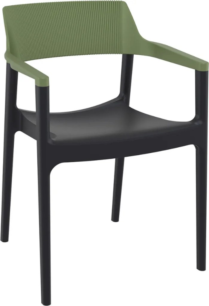 TULUM záhradná stolička s podrúčkami black/olive green