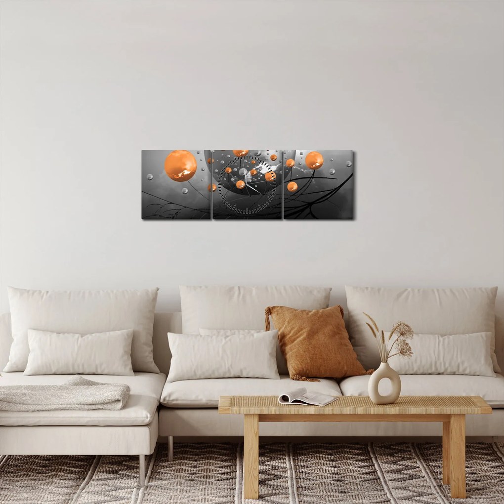 Obraz oranžových gulí (s hodinami) (90x30 cm)