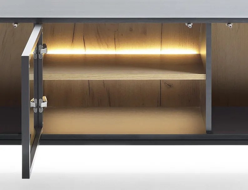 TV skrinka Sento, čierna/dub wotan, s osvetlením