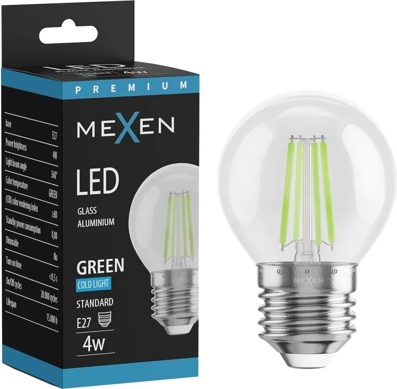 Mexen Vintis, LED filamentová žiarovka E27, G45, 4 W, zelená, číra, L156-E27-04XX-46