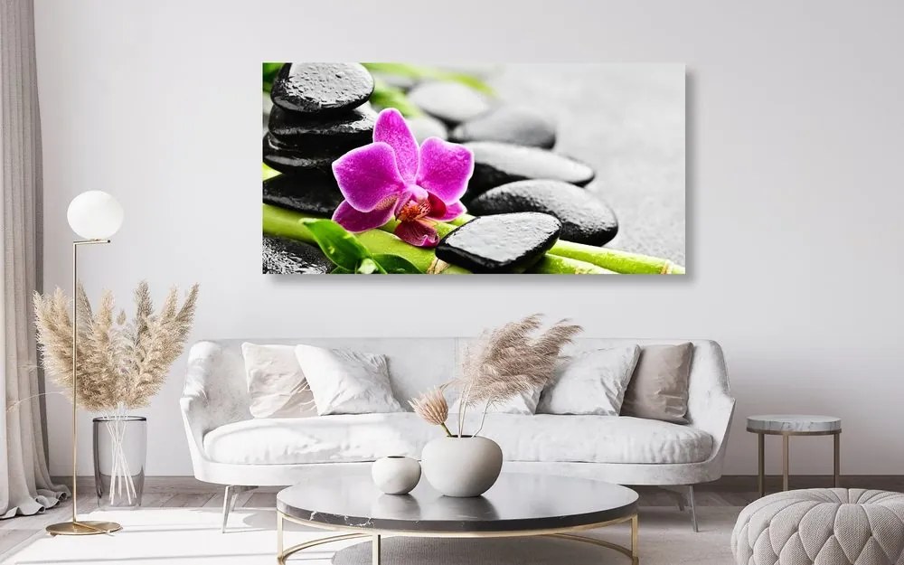 Obraz wellness zátišie s fialovou orchideou Varianta: 100x50