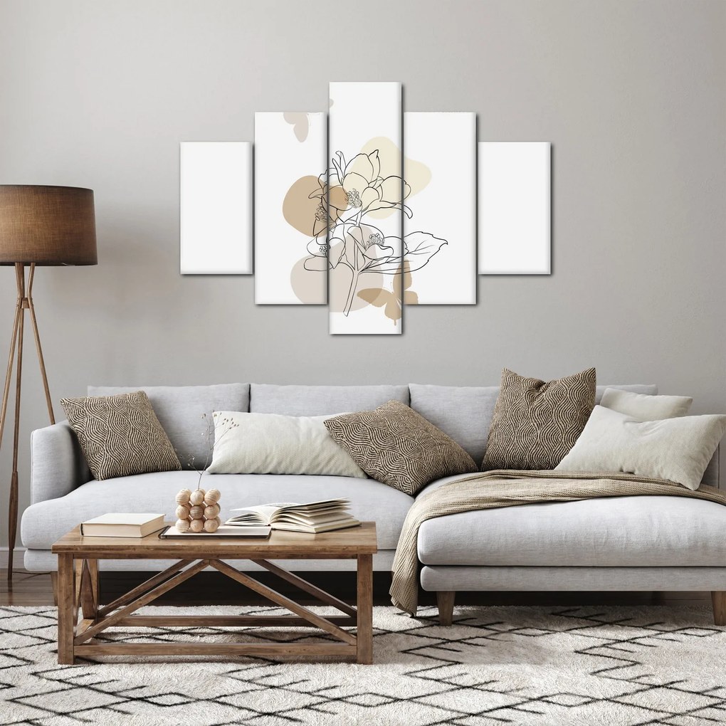 Obraz - Béžové kvety s motýľom N⁰1 (150x105 cm)