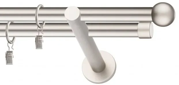 Dekorstudio Chrómová matná dvojradová garniža GUĽA 19mm Dĺžka: 320cm, Typ uchytenia: Držiak dvojitý modern, Typ príslušenstva: Krúžky tiché so štipcami