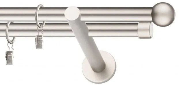Dekorstudio Chrómová matná dvojradová garniža GUĽA 19mm Dĺžka: 360cm, Typ uchytenia: Držiak dvojitý modern, Typ príslušenstva: Krúžky tiché so štipcami