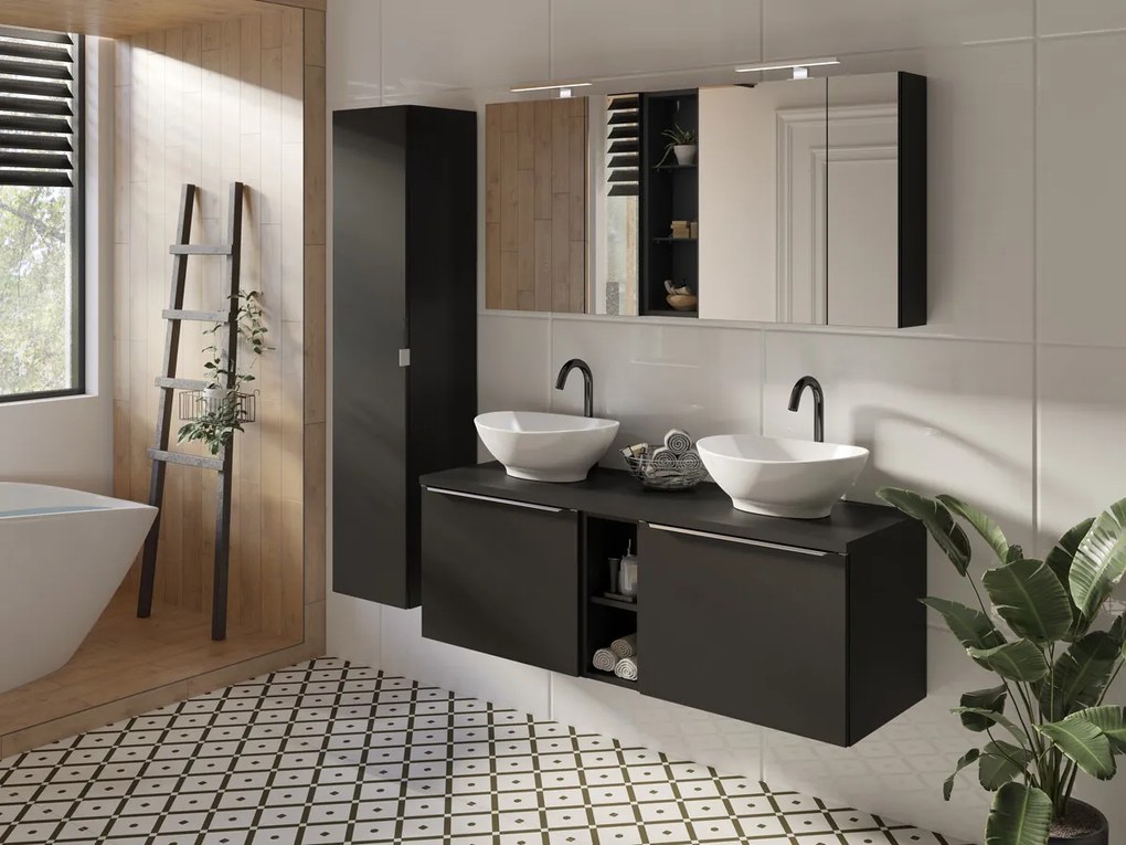 Závesná skrinka SantaFe II s doskou a umývadlom 80 cm čierna/biela